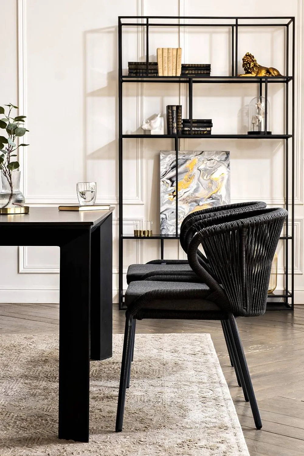 "Венето" обеденная группа на 4 персоны со стульями "Милан", каркас темно-серый, роуп темно-серый