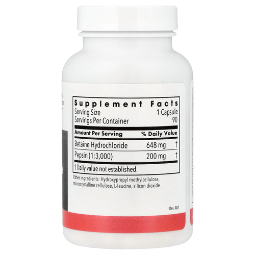 Metabolic Maintenance, бетаина гидрохлорид с пепсином, 90 вегетарианских капсул