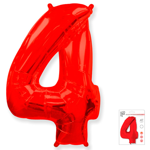 Цифра 4 красный в упаковке 40" Fm