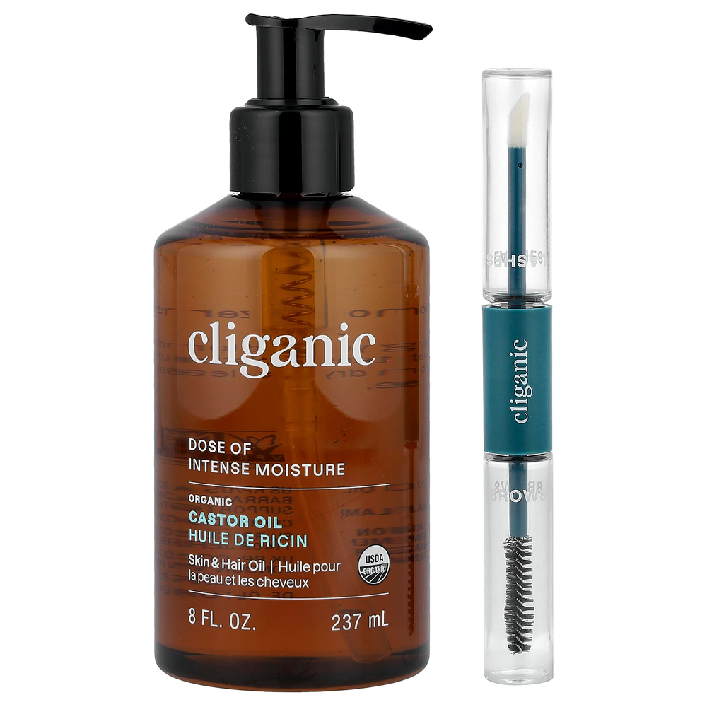 Cliganic, Dose of Intense Moisture™, набор для ухода за ресницами и бровями с органическим касторовым маслом, 237 мл (8 жидк. унций)