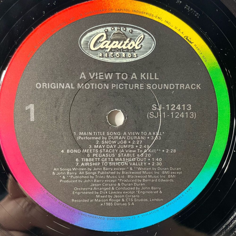 Винтажная виниловая пластинка LP James Bond 007 Вид На Убийство John Barry A View To A Kill (Motion Picture Soundtrack) (USA 1985)