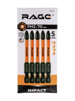 Биты торсионные RAGE By VIRA IMPACT PH2 x 70 мм 5 шт для шуруповерта намагниченные 556127