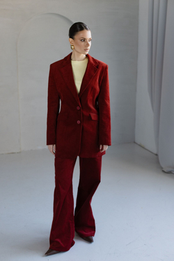 Жакет из вельвета приталенный терракотовый