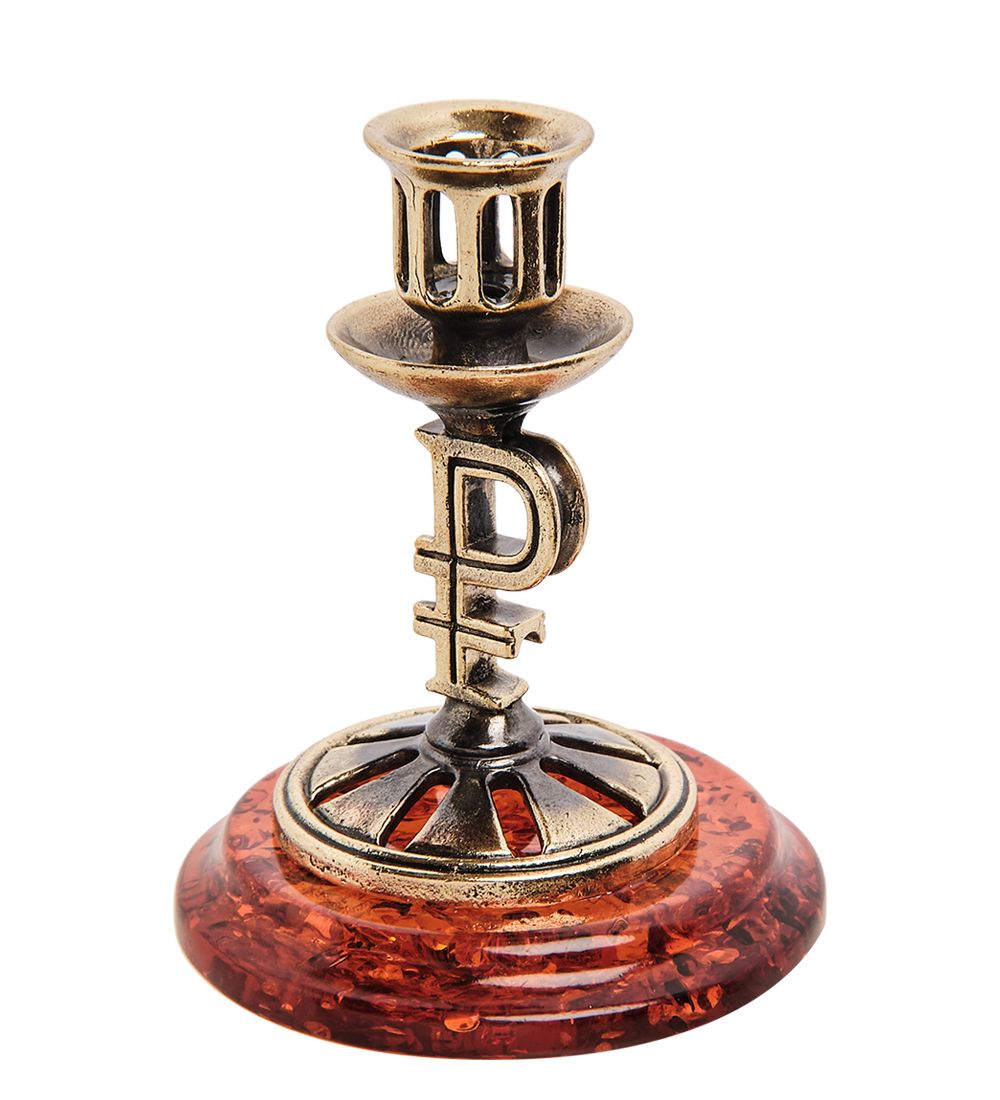 Народные промыслы AM-2977 Подсвечник «Рубль» (латунь, янтарь)