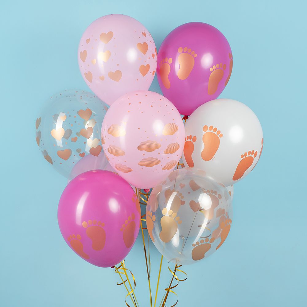 Шар (12''/30 см) Новорожденный (сердца и облака), Ассорти, кристалл, 5 ст, 25 шт.