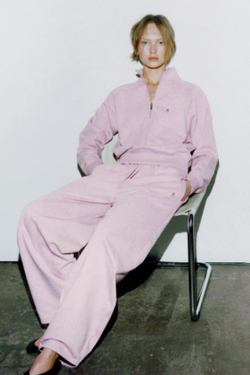 ZARA БРЮКИ ИЗ МЯГКОЙ ТКАНИ ZA, РОЗОВЫЙ МЕЛАНЖ