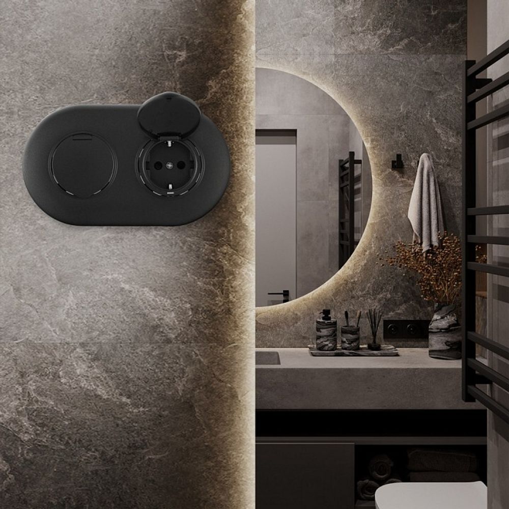 Розетка с заземлением и шторкой, с крышкой Arte Milano SET08-2 SET08-2-41-1x2 black