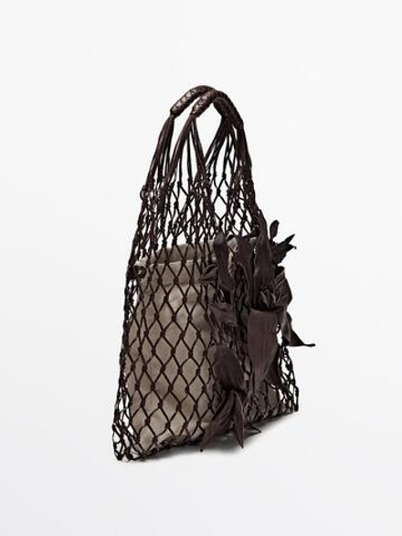 Massimo Dutti Плетеная мини-сумка из кожи, темно-коричневый