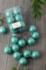 Набор пластиковых шаров Вероника 60 мм., бирюза глиттер, 12 шт., ЕлкиТорг (150225)