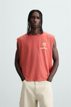 ZARA ФУТБОЛКА С КОНТРАСТНЫМ ПРИНТОМ, КРАСНЫЙ