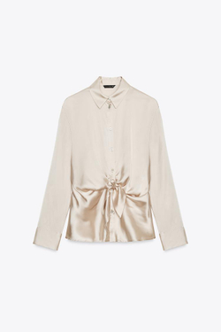 ZARA АТЛАСНАЯ РУБАШКА С УЗЛОМ, КАВА