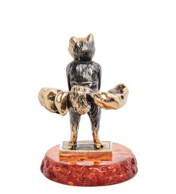 Народные промыслы AM-3105 Фигурка «Кошка Мерлин Монро» (латунь, янтарь)