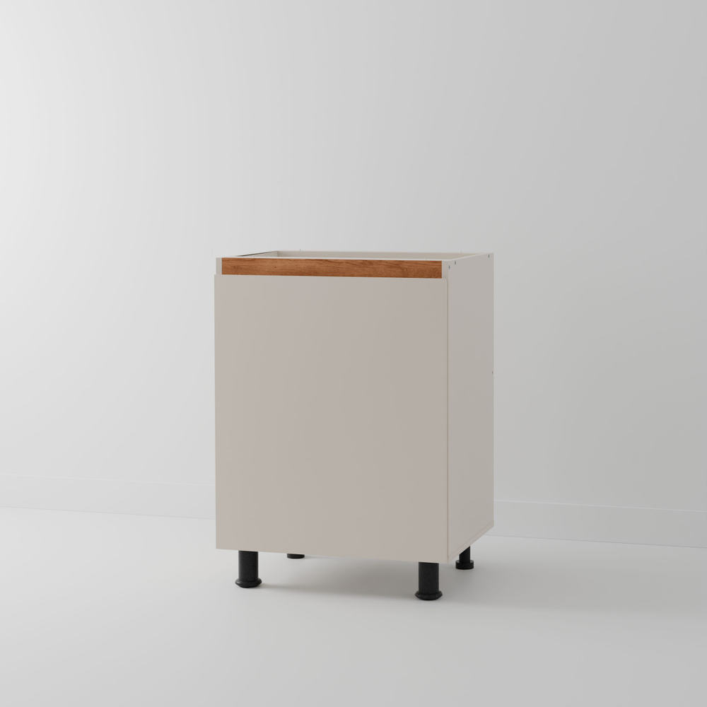 Кухонный модуль напольный под мойку 60 см Виго без столешницы, с дубовой панелью / тумба под раковину на ножках / персидский жемчуг, массив дуба