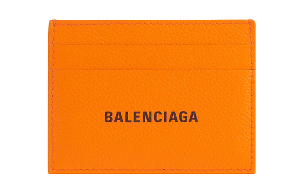 Balenciaga Logo 4 Card Slots 1 Bill Compartment Card Holder Pop Orange/Black