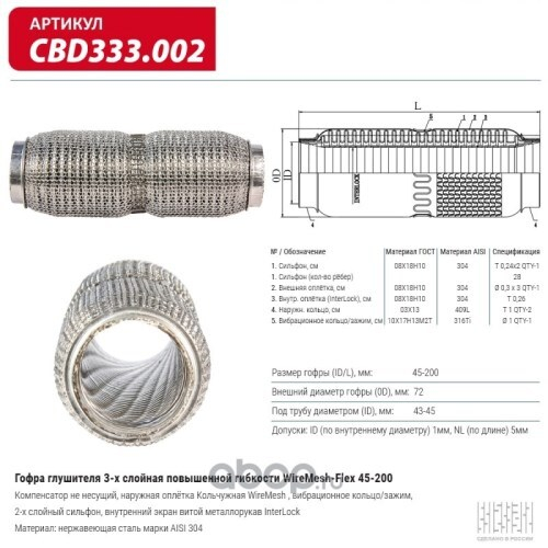Виброкомпенсатор выхлоп. системы (гофра метал.) WireMesh-Flex 45-200 (CBD)