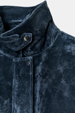 ZARA БОМБЕР ИЗ 100% КОЖИ, МОРСКОЙ СИНИЙ