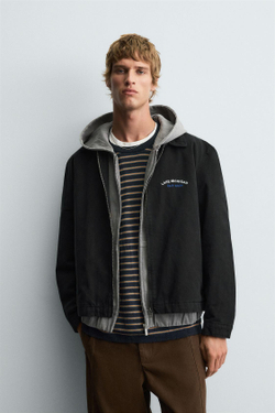 ZARA КУРТКА С ВЫШИВКОЙ И МОЛНИЕЙ, ЧЕРНЫЙ