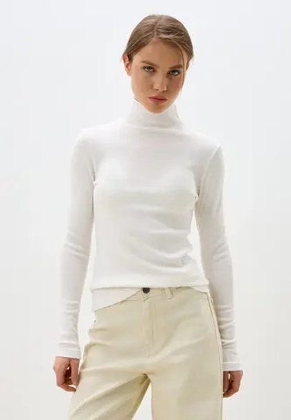 Водолазка в рубчик с кашемиром, цвет молочный