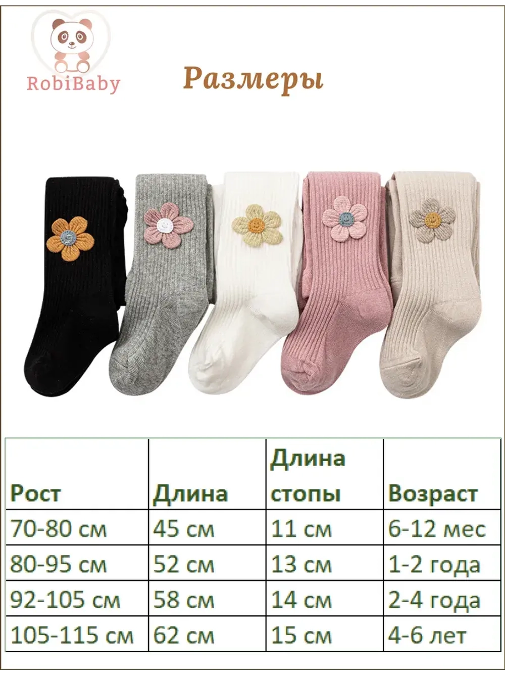 Колготки детские в рубчик с цветочком