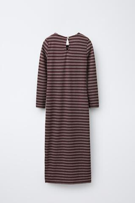 ZARA ДЛИННОЕ ПЛАТЬЕ В РУБЧИК С НАДПИСЬЮ, БУРГУНДИ