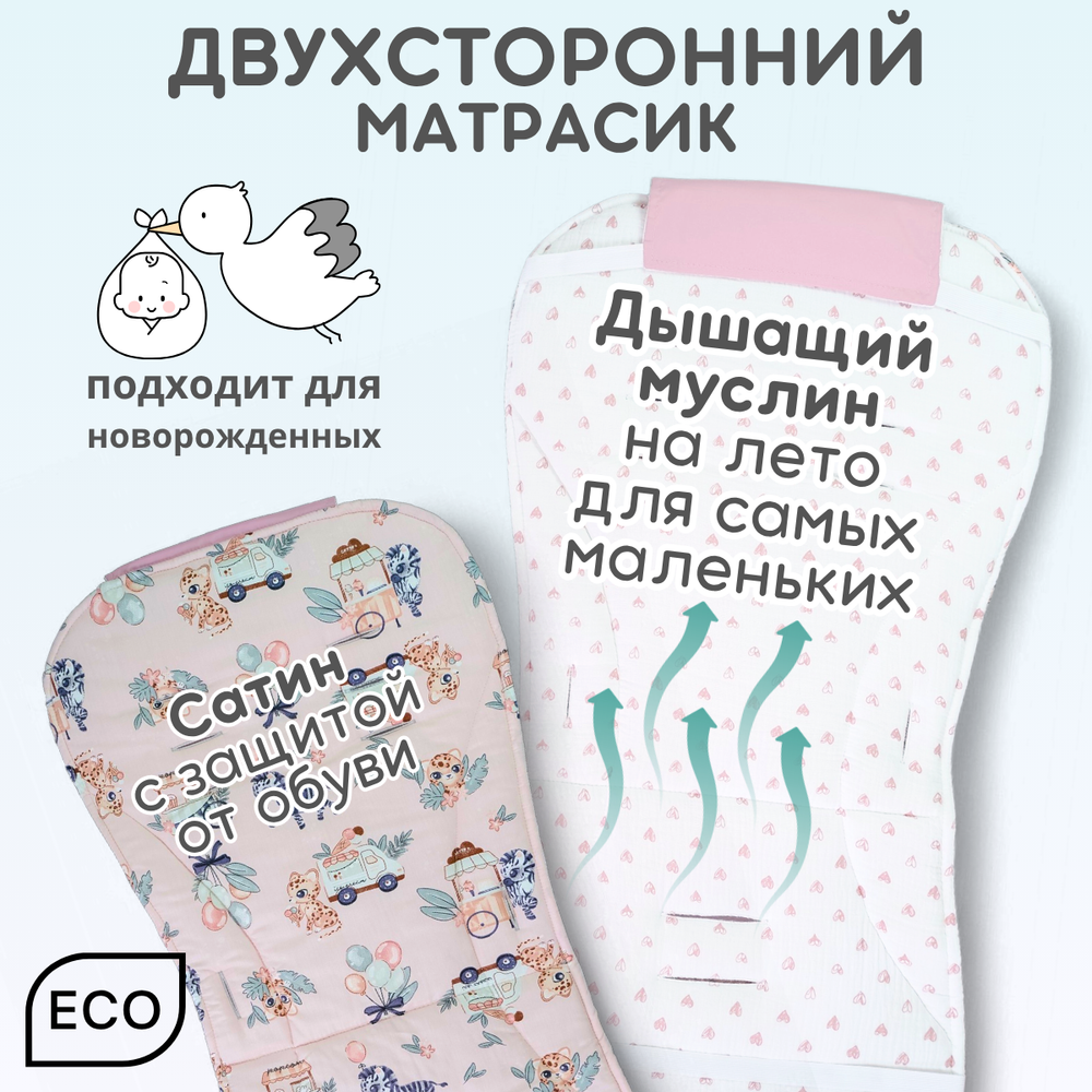 Матрас в коляску двухсторонний детский из муслина