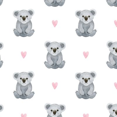 Коалы и сердечки на белом фоне