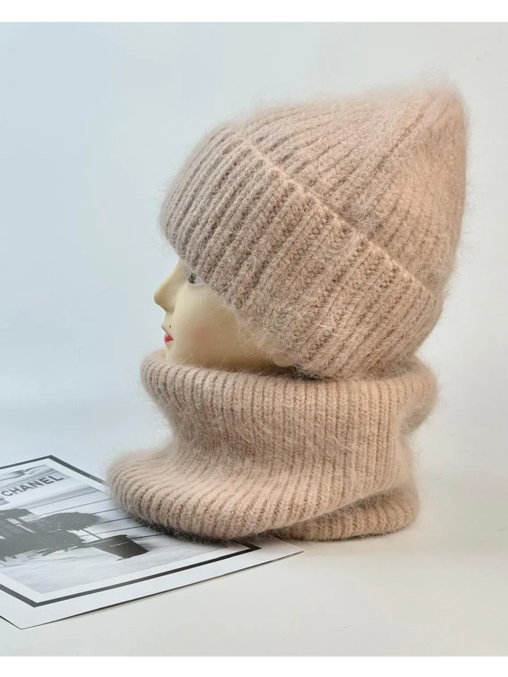 комплект шапка с шарфом- снуд зимний вязаный