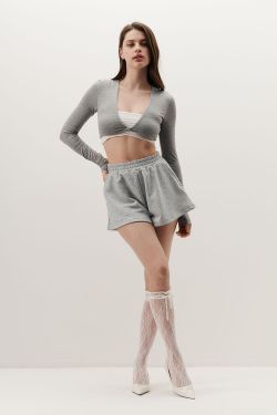 Лонгслив с перекрутом укороченный цвета серый меланж