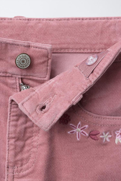 ZARA БАРХАТНЫЕ БРЮКИ С ВЫШИТЫМИ ЦВЕТАМИ, РОЗОВЫЙ