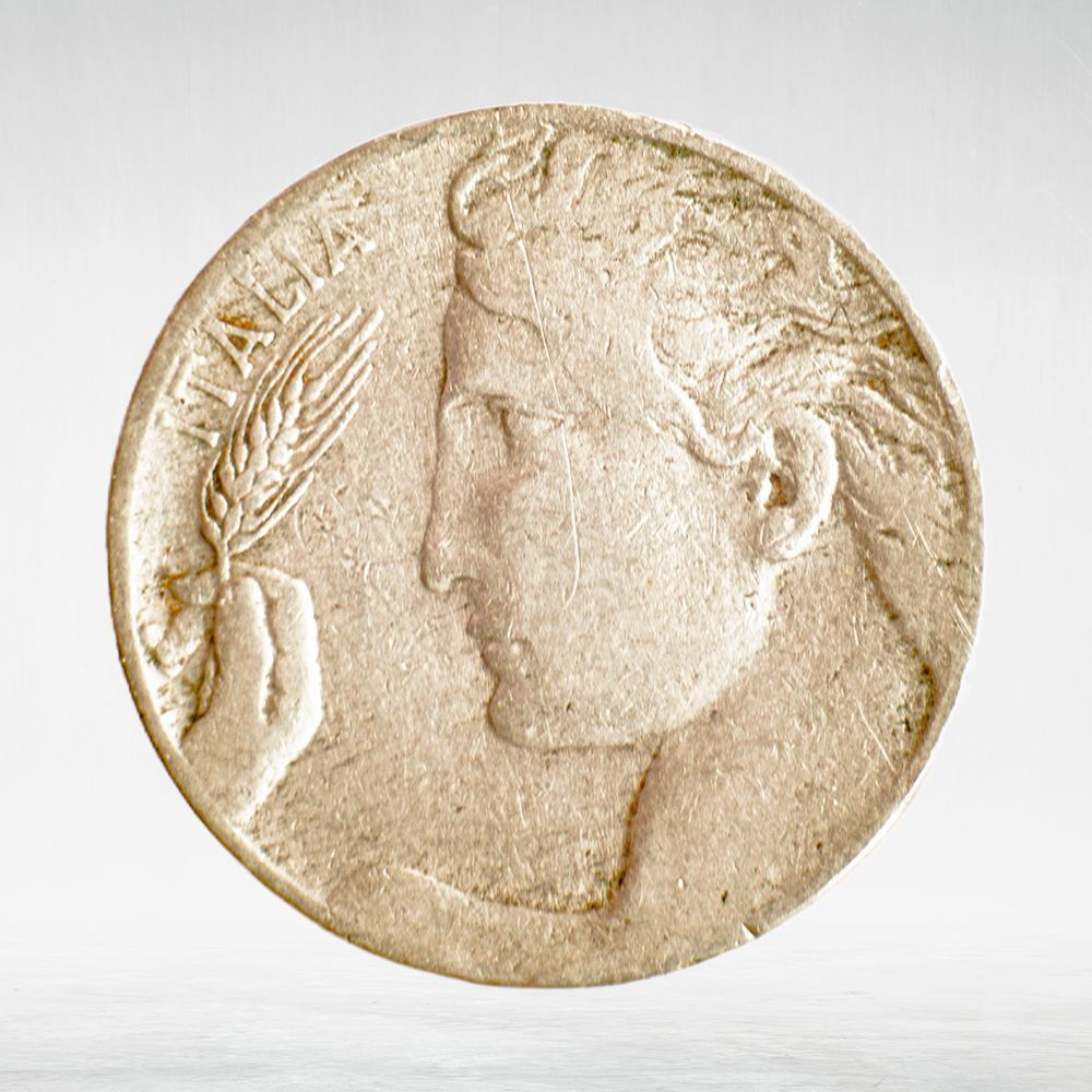 Italy 20 Centesimi 1922 R "Liberty in Flight - Ear of Wheat", VG