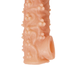 Телесная закрытая насадка 13,8см с пучками шишечек Cock Sleeve 009 Size S