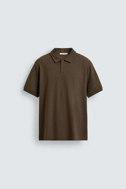 ZARA ПОЛО REGULAR FIT С РЕЛЬЕФНОЙ СТРУКТУРОЙ, КОРИЧНЕВЫЙ