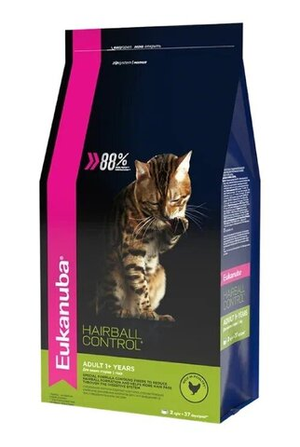 Корм для взрослых кошек, Eukanuba Cat Hairball, для вывода шерсти из желудка с домашней птицей