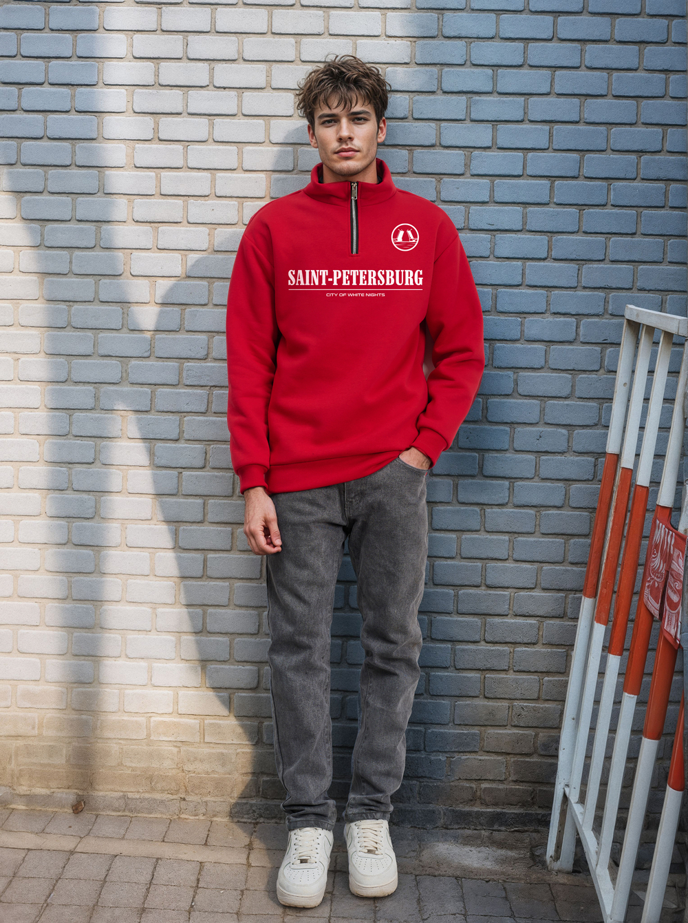 Толстовка мужская с зип-воротником "Saint Petersburg" красный
