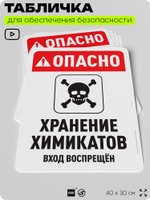 Табличка для обеспечения безопасности "Опасно, хранение химикатов", для офиса, по охране труда для предприятия, организаций, 40х30 см, Silver Plane x Айдентика Технолоджи
