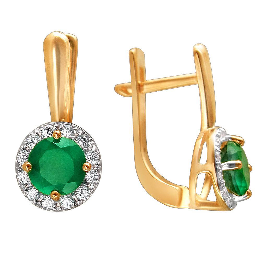 Серьги с зелёным агатом  из красного золота 585 пробы JA-S-418521-1