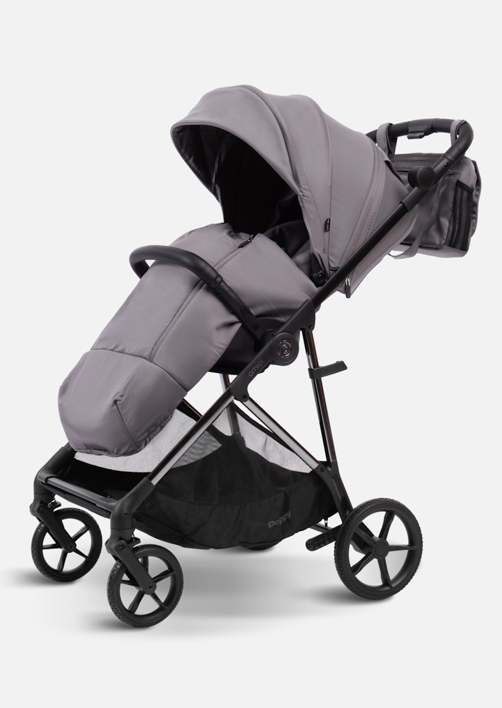 Peppy Коляска прогулочная Amici (Grey) рама Black Chrome (LX)