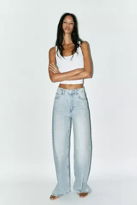 ZARA ДЖИНСЫ TRF EXTRA WIDE-LEG С ВЫСОКОЙ ПОСАДКОЙ, ГОЛУБОЙ