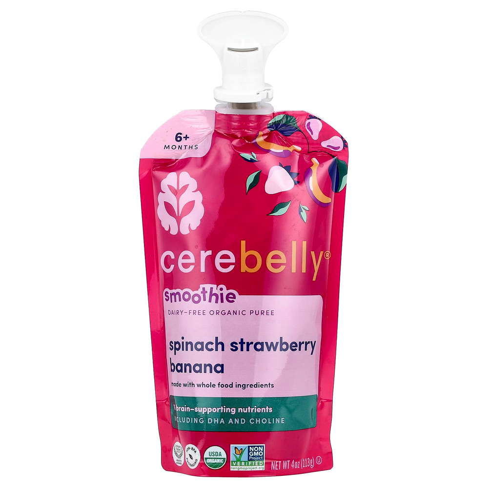 Cerebelly, Smoothie, органическое пюре без молочных продуктов, от 6 месяцев, шпинат, клубника, банан, 113 г (4 унции)