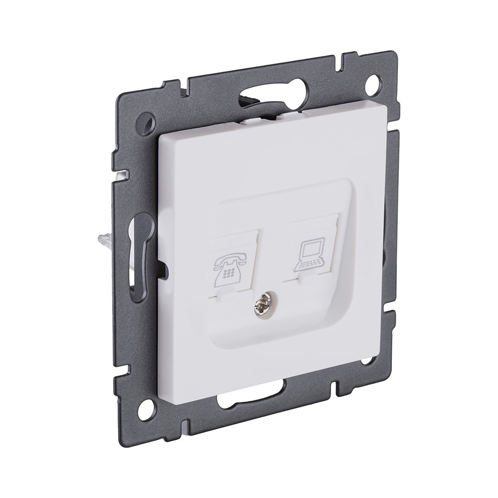 Розетка двойная RJ11 + RJ45 Cat.6, белый матовый Kollinger REA-011WM для Aspekt, Eleganz, Reflex