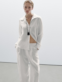 Massimo Dutti Брюки из 100% льна с широкими штанинами и средней посадкой, белый