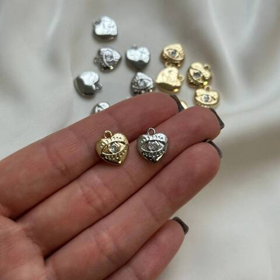 0593-з Подвеска "Сердце с глазом" 12*11мм, позолота