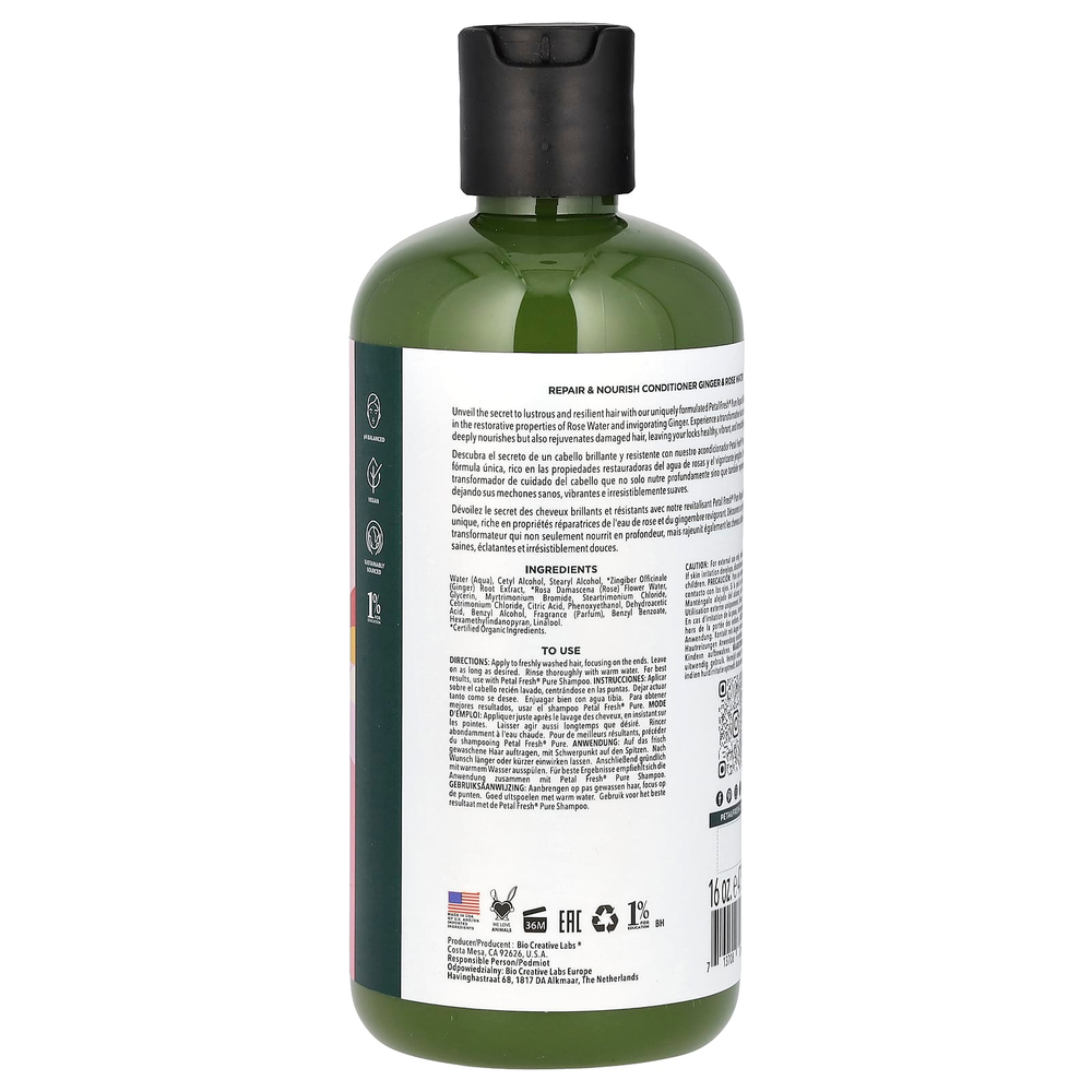 Petal Fresh, чистый, восстанавливающий и питательный кондиционер, имбирь и розовая вода, 475 мл (16 жидк. унций)
