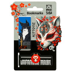 Закладки магнитные для книг "Kitsune", 3шт., матовая ламинация, фольга, MESHU