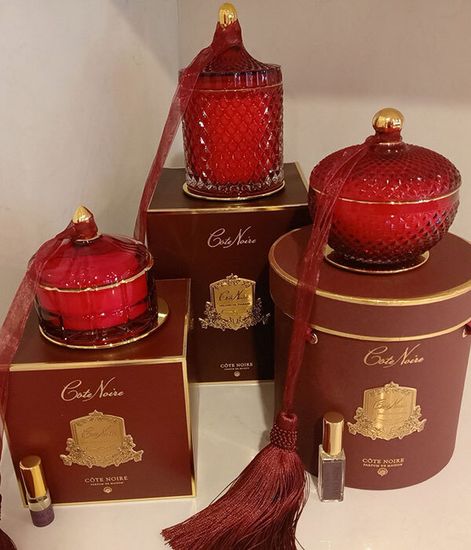 Удовая роза, большая красная свеча Арт-деко с кисточкой, Cote Noire