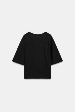 ZARA ФУТБОЛКА С V-ОБРАЗНЫМ ВЫРЕЗОМ, ЧЕРНЫЙ