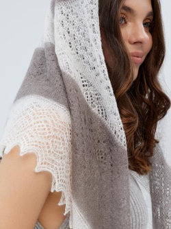 Оренбургский пуховый платок-паутинка АИ100-01/03 белый/серый