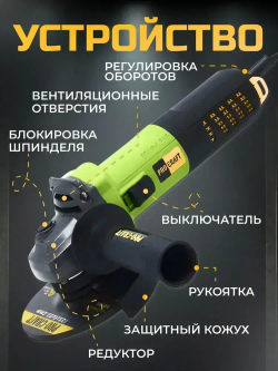 Болгарка 125мм с регулировкой оборотов электрическая бесщеточная ProСraft PW-2350 УШМ