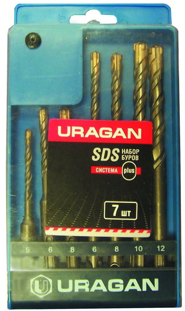 URAGAN Набор буров SDS-plus 7 шт: 5 x 110, 6 x 110, 8 x 110, 6 x 160, 8 x 160, 10 x 160, 12 x 160 мм