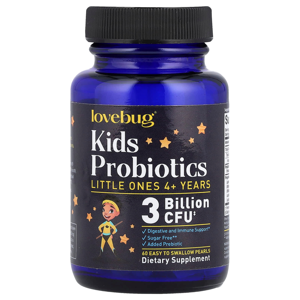LoveBug Probiotics, Пробиотики для детей, для детей от 4 лет, 3 млрд КОЕ, 60 шт. Жемчуга, который легко глотать